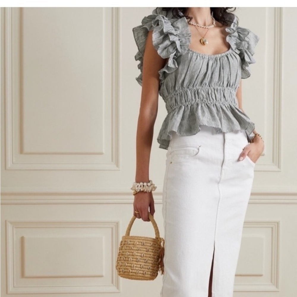 Ulla Johnson Gray Striped Ruffle Blouse